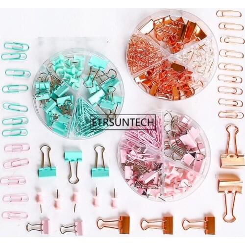 50Set Pack Rose Gold Office Combination Push Pin Paper Clip Ticket Holder Desktop Gadget Metal Multi-Function Clip