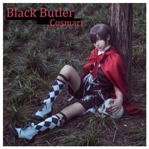 [Customize]Anime Kuroshitsuji Black Butler Figure Ciel Red Ridinghood Uniform +Cloak Halloween Cosplay Costume Party Suit For Ad