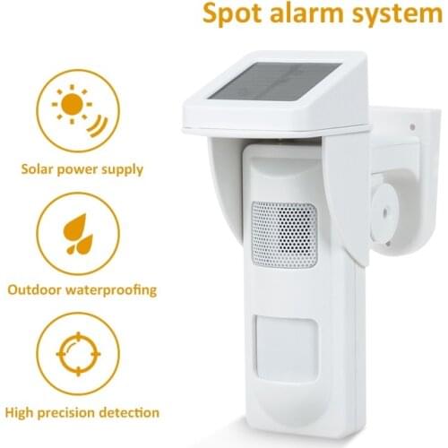 Wireless Outdoor Solar Siren Detector Alarm PIR Motion Sensor Pet Friendly IP-65 Waterproof Detector with 2pcs Remote Keyfobs