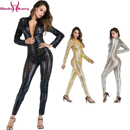 Shiny Metallic Catsuit Latex Faux Leather Jumpsuit Body Suit Leotard Bodycon Clubwear Bar Pole Dance Costume Wet Look Bodysuit