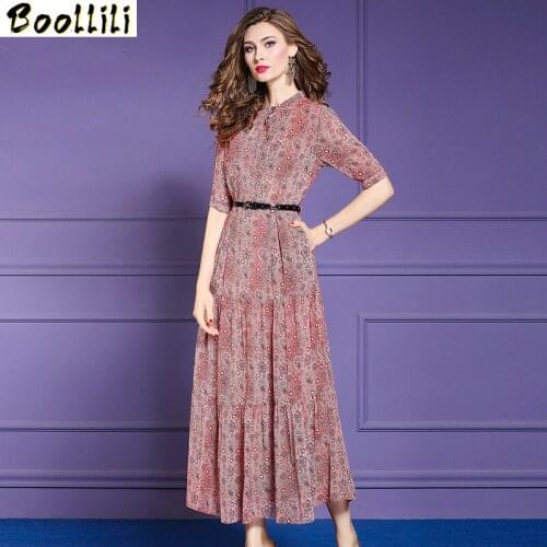 Boollili Summer Dress 2020 Vintage Elegant Maxi Dress Women Clothes Ladies Dresses Party Chiffon Women Dress with Belt Vestido