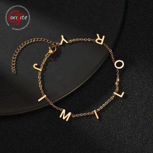 Goxijite Customized Single Letter Name Bracelet Personalized Stainless Steel Charming Number Letters Bracelets Jewelry Gift
