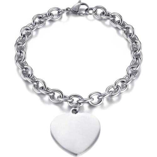 Men Womens Stainless Steel Bracelets Unisex Wrist Chain Heart Charm Bangle Jewelry Accessories Gifts 2020 Wholesale