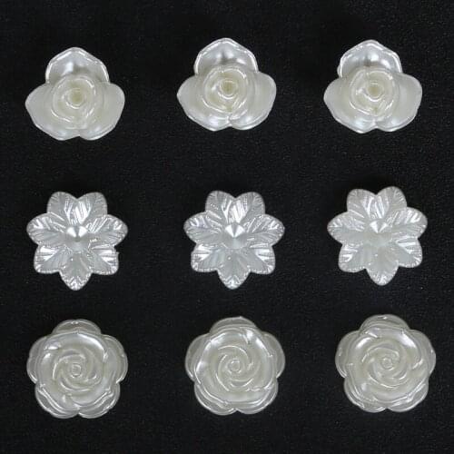 20-30pcs/lot White Ivory Rose Flower Flat Back Simulated Pearl Beads For Phone Decoration DIY Jewelry