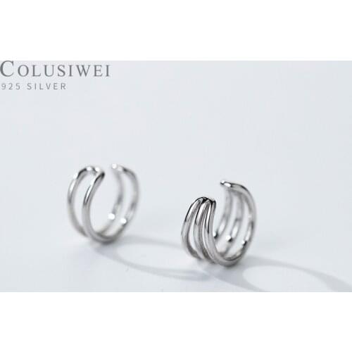 Colusiwei Genuine 925 Sterling Silver Classic Geometric Line Asymmetry Clips Earring for Women Fine Jewelry Without Ear Hole