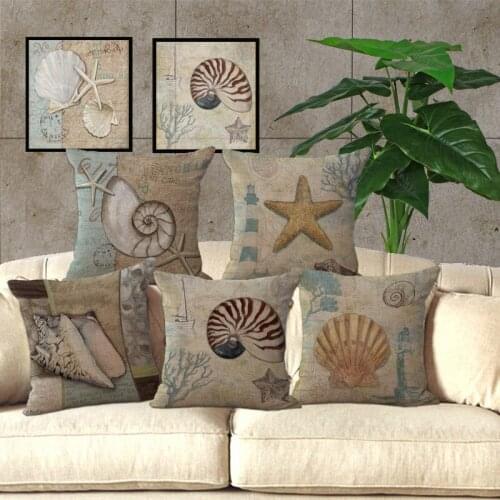 Hot Fashion Home Decorative Pillowcase Home Hotel Hug Seat Pillow cover Case 1 piece 45X45cm New Conch Starfish Beach Pattern
