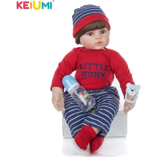 KEIUMI Hotsale As Fashion Boy Toy 24 Inch 60 cm Baby Reborn Doll Soft Silicone Reborn Doll Cloth Body Kid For Christmas Gift