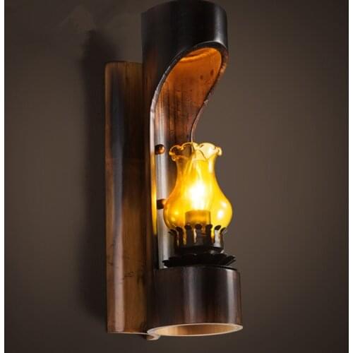 Chinese retro Bamboo wall lamp American village hall light bar creative personality restaurant balcony lamp