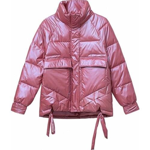 Fad Autumn Womens Winter Coats Vogue Smooth Shiny Stand Collar Parkas Oversize XXL Jacket Women Pockets Padded Cotton Coat