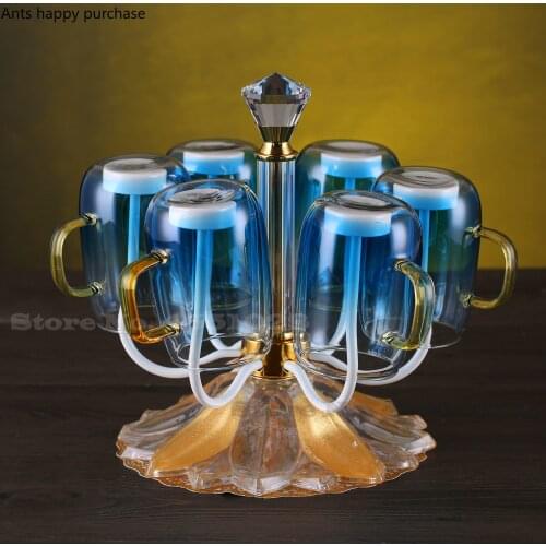 Metal Cup Holder Home Drinking Glass Drain Rack Living Room Embedded Glass 6 Cups Storage Rack Cup Six-piece Set with Holders