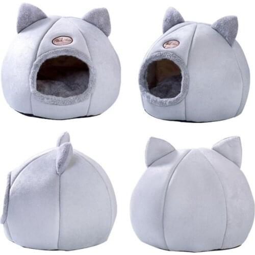 Cute Foldable Cat Bed Nest Indoor Dog House Removable Semi-closed Mattress Cage With breathable, anti-slip