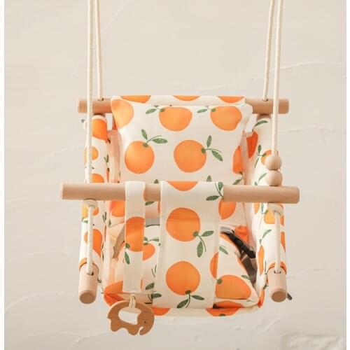 Soft Cushion Baby Swing Recline Wood Rocking Chair Hammock Safety Outside Indoor With Cute Animals Pendant For Baby Rocker