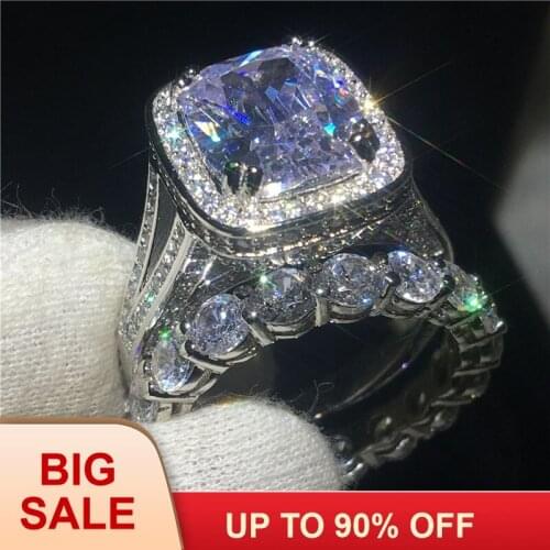 Lovers ring set White Gold Filled Cushion cut 8ct AAAAA Cz Stone Engagement wedding band ring for women Bridal Jewelry
