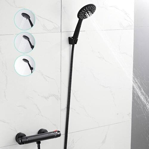 Bathroom Rain Shower Head Black Thermostatic Shower Set Hot and Cold Mixer Thermostatic Bath Faucet Wall Mounted Bathroom Faucet