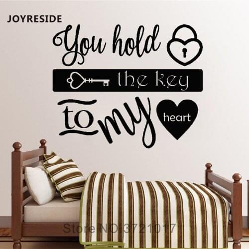 JOYRESIDE You Hold The Key To My Heart Quote Wall Decal Romantic Vinyl Sticker Home Room Decor Interior Decor Wall Decal A582