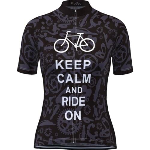 HIRBGOD New Women Black Breathable Cycling Jerseys Pro Team Bike Clothing Keep Calm and Ride on Cycling Shirts Clothes,TYZ077-03