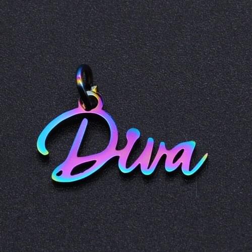 5pcs/lot 100% Stainless Steel Diva Word Script Charm Pendant Wholesale Accept OEM Order DIY Bracelet Making Charms Top Quality