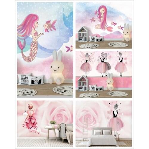 Papel de parede Nordic modern cute pink girl kids' cartoon lovely 3d wallpaper mural,living room girls' bedroom home decoration