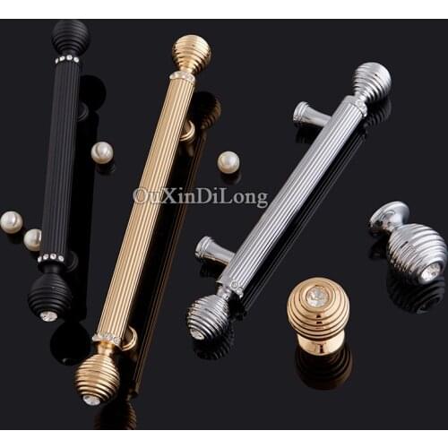 Luxury 10PCS European Inlaid Crystal Kitchen Door Handles Cupboard Wardrobe Drawer Wine Cabinet Pulls Furniture Handles & Knobs