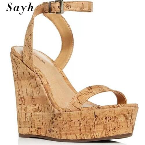 Summer Fashion Women Buckle Sandals Shoes Open Toe Ankle Strap Sandals Platform Pumps Wedge Heels Wood Shoes
