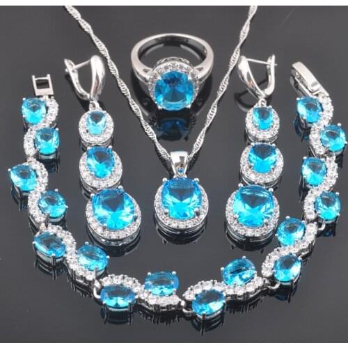 Silver Color Jewelry Set For Women Earring Ring Necklace Pendant Romantic Bohemian Summer Style Bridal Jewelry QS0123
