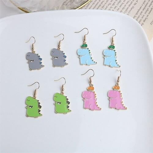 Cute Alloy Animl Dinosaur Drop Earrings 4 color Lovely Prom Party Jewelry Birthday gift for Kids Fashion Earrings