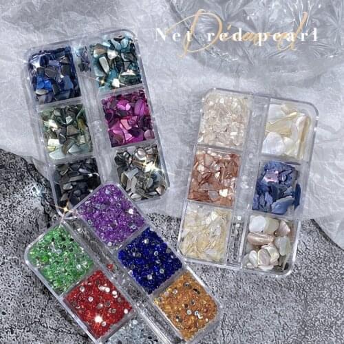 Mixed Nail Art Accessories 6 Grid Flat Bottom Diamond Size Mixed Rhinestone Square Diamond All-match Pearl Nail Decoration