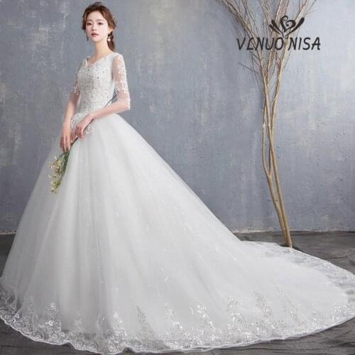 Wedding Dress 2020 New Fashion Sexy V Neck Sweep train Lace Appliques Half Sleeve Bridal Gown Vestido De Novias Custom plus size