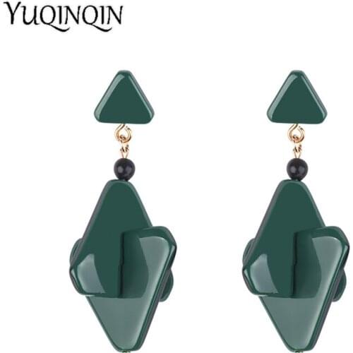 Vintage New Fashion Drop Resin Big Earrings for Women Long Triangle Geometric Acrylic Metal Earring Wedding Gifts Jewelry