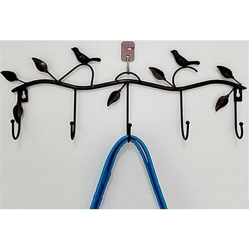 Vintage 5 Hook Wrought Iron Bird Hook Hook Bird Shape Leaf Wall Dress Robe Hook Key Coat Holder Cap Hanger Home Decoration