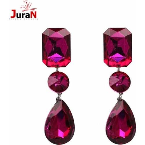 JURAN Crystal Vintage Dangle Earrings Fashion Hot Pink Luxury Jewelry Women Statement Earrings For Women Jewelry C2208-1