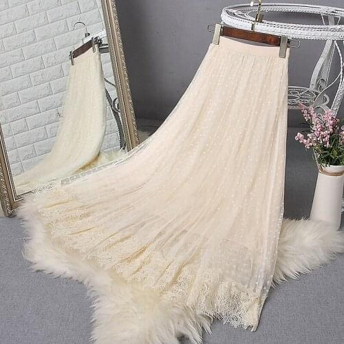 2021 Spring Summer 3 Layers Midi Mesh Skirt Women Elastic Empire Pleated Skirt Chic Long Tulle Ins Tutu Skirt Femme