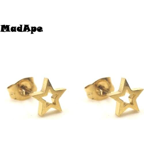 MadApe 1 Pair Hollow Star Earrings Women Gold Color Stainless Steel Stud Earrings For 2019 Hot Sale Women Stud Earrings Jewelry