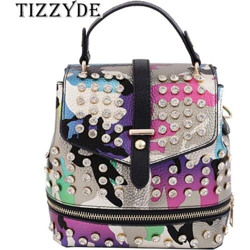 2019 New Fashion PU Camouflage Diamond Women Lock Backpack Multi-function Leisure Mini Shoulder Bag Shoulder DG384