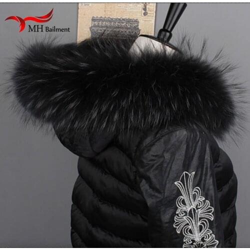 Women Fox Fur Collar Scarf Big Fur Collar Custom Made Hoodie Fur Trim Genuine Raccoon Fur Hood Trim Scarf Black Color