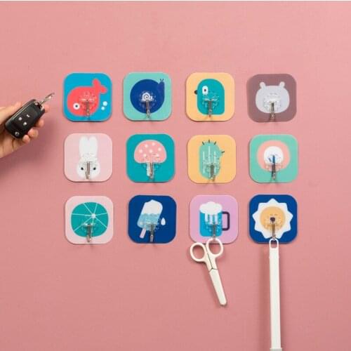 10pcs5pcs random cartoon seamless sticky glue hook bathroom multifunctional wall hanging kitchen toilet free punching small hook