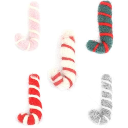 2PCs Christmas Candy Cane Wool Felt Poke DIY Kits Craft Sewing Toy Kids Brooch Children Hair Band Accessory Backpack Decoration