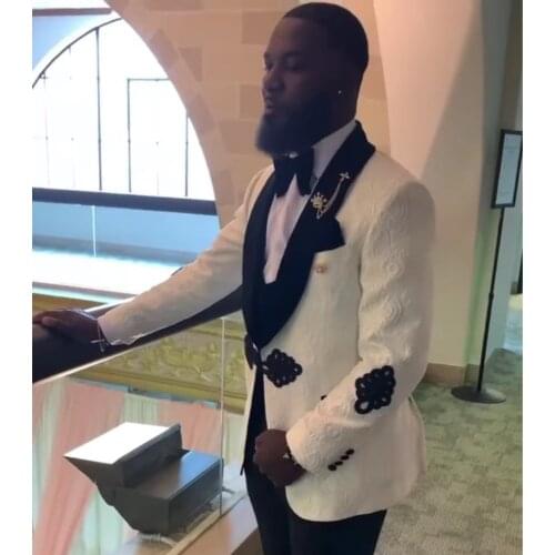 White Printed Blazer Men Suits With Pant Costume Homme Wedding Tuxedos Party Groom Prom Slim Fit Terno Masculino 2 Pieces