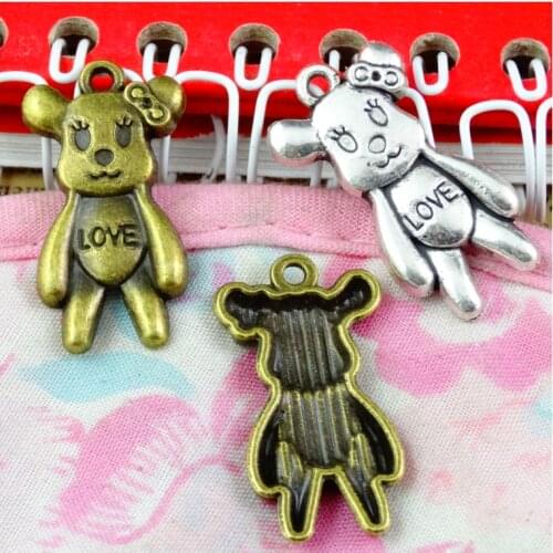 40 Pieces/Lot 28*15.2MM Antique Bronze Antique Silver Plated Zinc Alloy Materials Bear Charms Diy Jewelry Accessories
