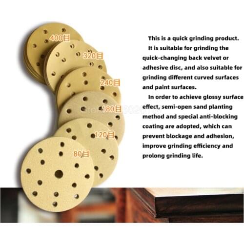 6 Inch 150MM 15 Holes Hook And Loop Aluminum Oxide Wet&dry Sandpaper Sanding Disc For Car Wood Auto Paint Flocking Yellow