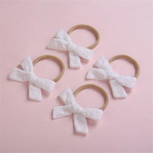 8pcs/lot 9*6cm Tan/Nude Nylon Headband For Kids Cute White Lace Cotton Bows With Elastic Nylon Headbands Hair Band