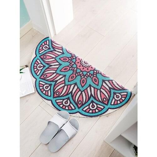 Bohemian Doormat Half-Round Indoor Outdoor Front Door Rug Durable Low Profile Outside Mat Waterproof Easy Clean Entrance Rug Mat