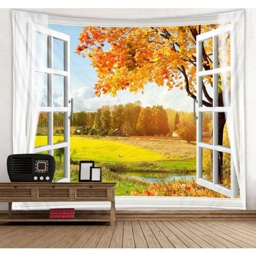 3D window scenery decoration tapestry dormitory bedroom background wall decoration tapestry holiday party decoration tapestry