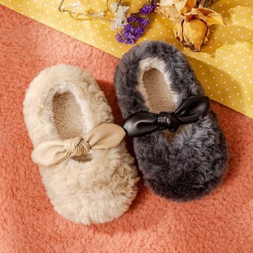 Kids Girl Winter Plush Soft-Soled Slippers Children Thermal Anti Slip Home Indoors Shoes Baby Toddler Bow Princess Cute Slippers