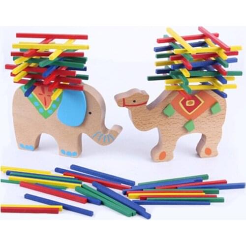 Kids Early Educational Toys Wooden Toys Lovely Balance Beam Color Stick Elephant Camel Interactive Balance Blocks Concentration