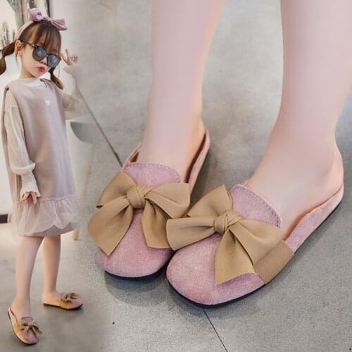 New Kids Slippers Girls Princess Spring Summer Casual Sandal Cute Bow Decorative Soft Leather Rubber Sole Baby Princess Shoes