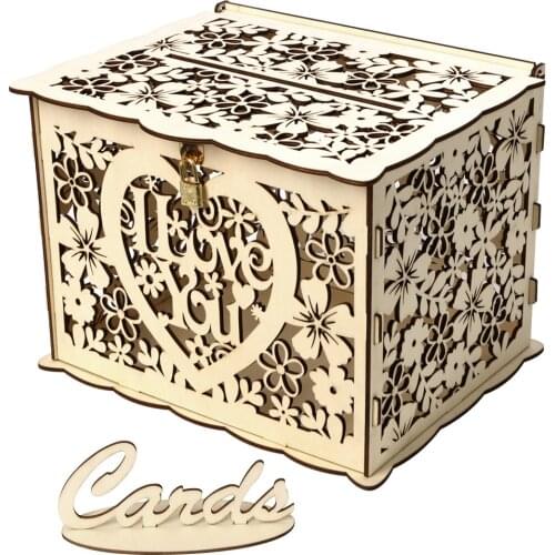 DIY Wedding Card Box Check in Box Creative Wooden Money Box with Lock Wedding Birthday Party Home Decoration