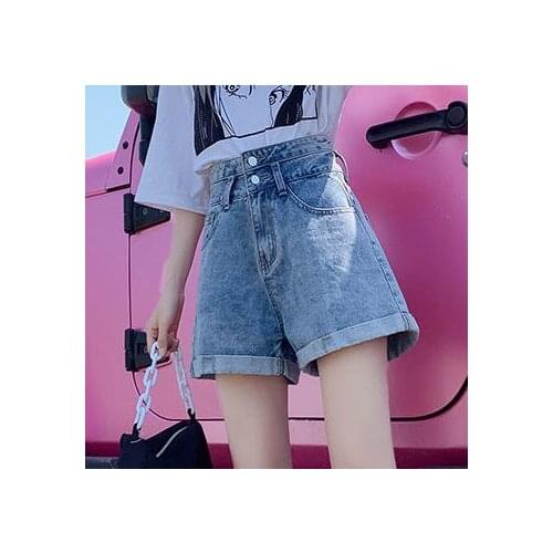 Denim shorts womens summer loose 2021 new ultra-high waist thin womens net red a-word student wearing hot pants