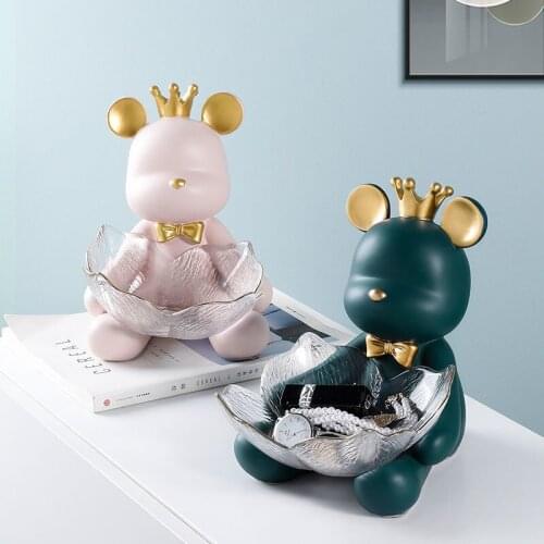 European Creative Resin Bear Golden Tray Storage Living Room Bedroom Decoration Cute Animal Candy Jewelry Key Storage