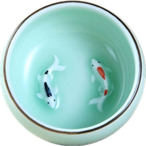 Chinese Celadon Porcelain Teacups Ceramic Kung Fu Tea Cup Earthenware Tea Pot Pottery Teacup Bowl Fish Tea Cup Christmas Gifts